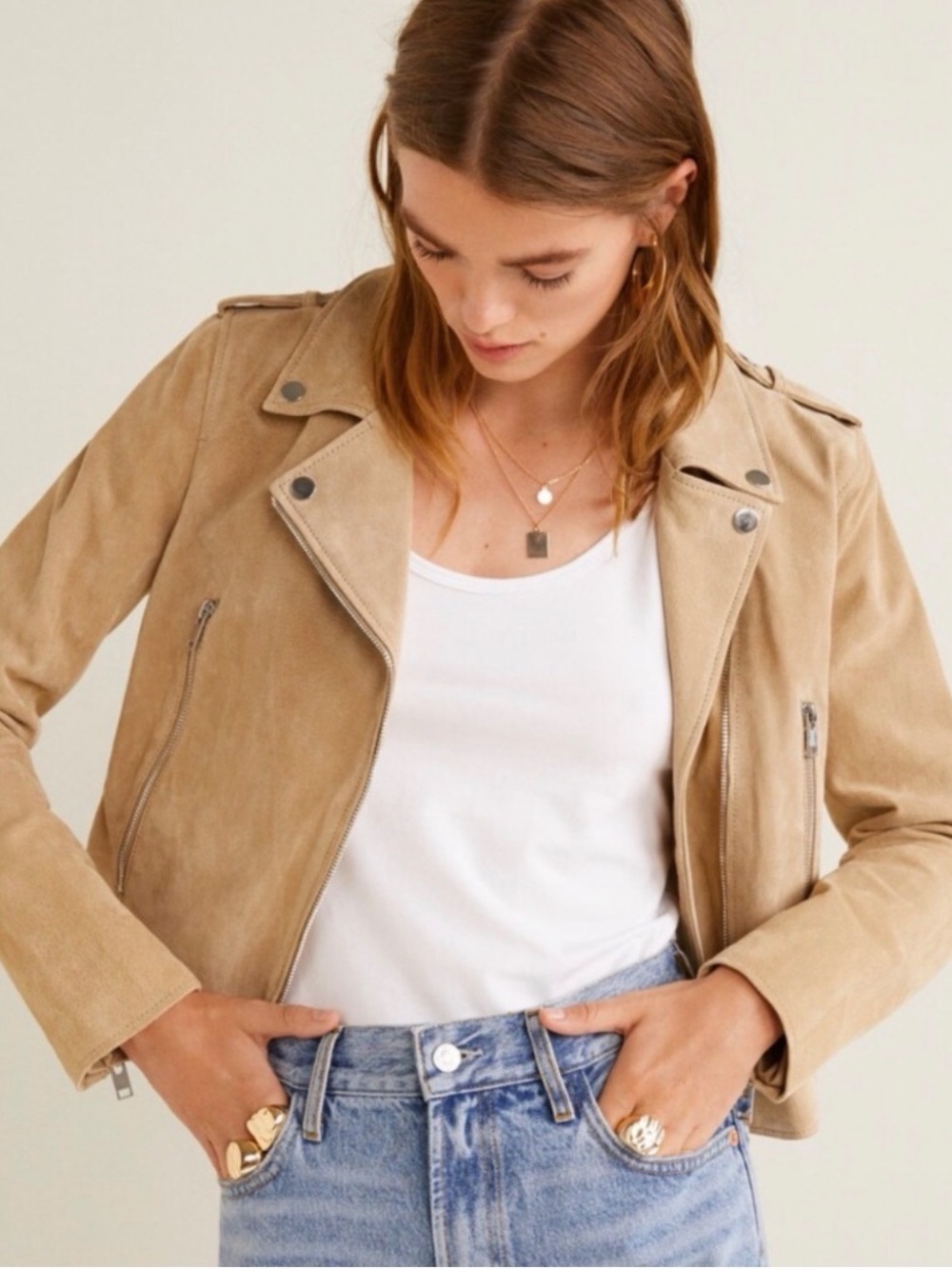 Mango Suede Biker Jacket Camel color XS